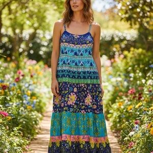NATURAL LIFE Navy & Teal Floral Tiered Maxi Dress